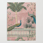 Chinoiserie Blush Pink Peacock Palm Fresco Garden  Poster Gallery Image 4