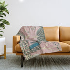 Chinoiserie Blush Pink Peacock Palm Fresco Garden  Throw Blanket Gallery Image 1