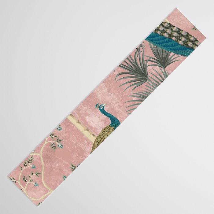 Chinoiserie Blush Pink Peacock Palm Fresco Garden  Table Runner Gallery Image 3