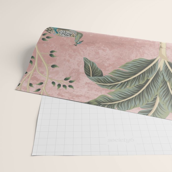 Chinoiserie Blush Pink Peacock Palm Fresco Garden  Wrapping Paper Gallery Image 2