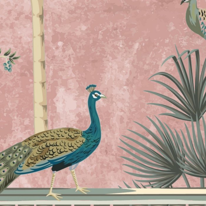 Chinoiserie Blush Pink Peacock Palm Fresco Garden  Coffee Mug Gallery Image 2