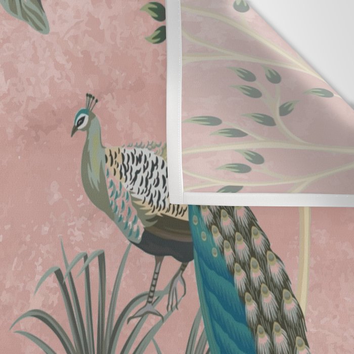 Chinoiserie Blush Pink Peacock Palm Fresco Garden  Wall Tapestry Gallery Image 3