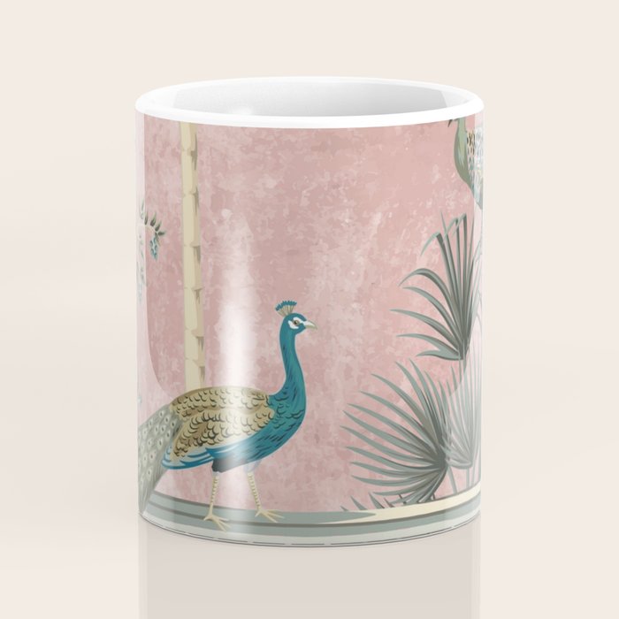 Chinoiserie Blush Pink Peacock Palm Fresco Garden  Coffee Mug Gallery Image 4