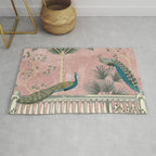Chinoiserie Blush Pink Peacock Palm Fresco Garden  Rug Gallery Image 1