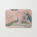 Chinoiserie Blush Pink Peacock Palm Fresco Garden  Bath Mat Gallery Image 1