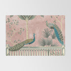 Chinoiserie Blush Pink Peacock Palm Fresco Garden  Rug Gallery Image 2