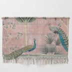 Chinoiserie Blush Pink Peacock Palm Fresco Garden  Wall Hanging Gallery Image 1