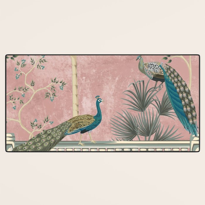 Chinoiserie Blush Pink Peacock Palm Fresco Garden  Desk Mat Gallery Image 3