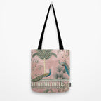 Chinoiserie Blush Pink Peacock Palm Fresco Garden  Tote Bag Gallery Image 2