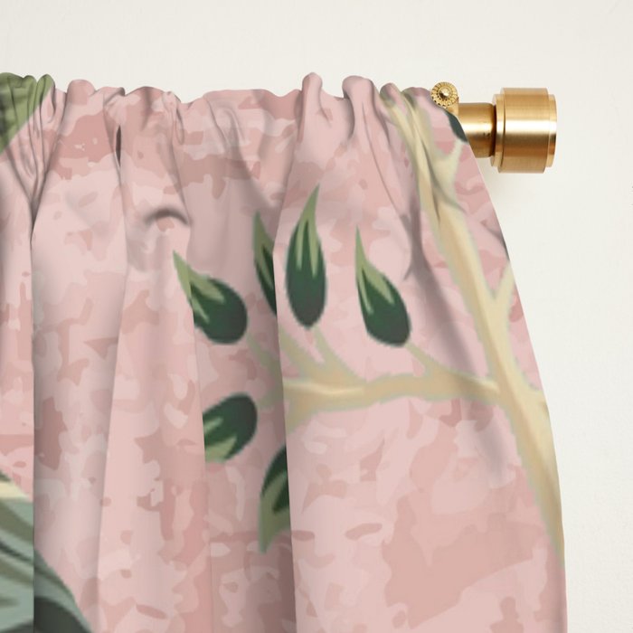 Chinoiserie Blush Pink Peacock Palm Fresco Garden  Window Curtain Gallery Image 2