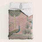 Chinoiserie Blush Pink Peacock Palm Fresco Garden  Comforter Gallery Image 6