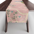 Chinoiserie Blush Pink Peacock Palm Fresco Garden  Table Runner Gallery Image 1