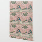 Chinoiserie Blush Pink Peacock Palm Fresco Garden  Wallpaper Gallery Image 2