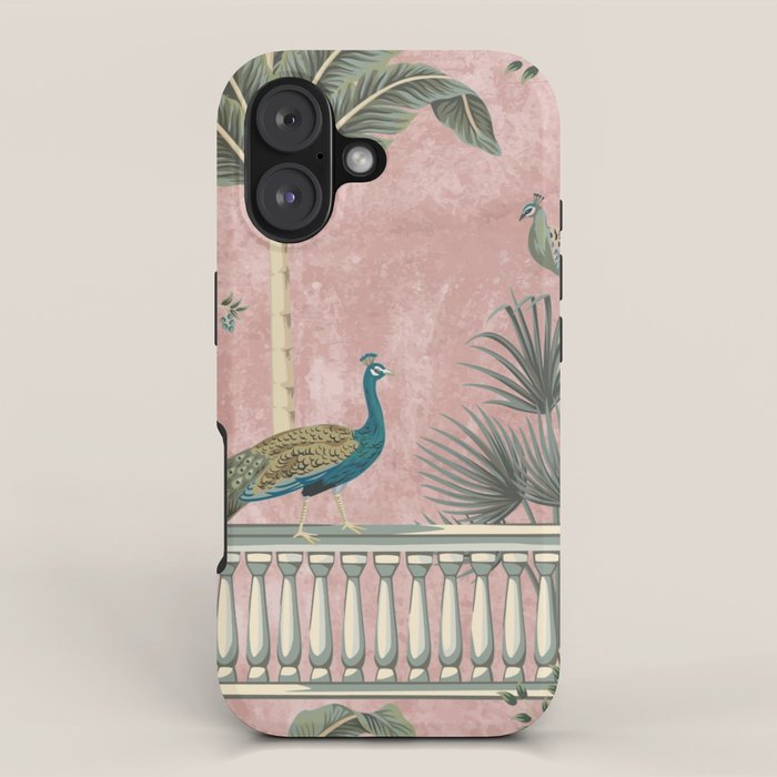 Chinoiserie Blush Pink Peacock Palm Fresco Garden  iPhone Case Gallery Image 1