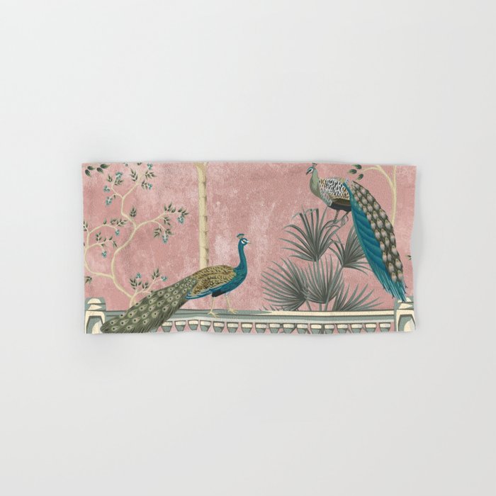 Chinoiserie Blush Pink Peacock Palm Fresco Garden  Bath Towel Gallery Image 1