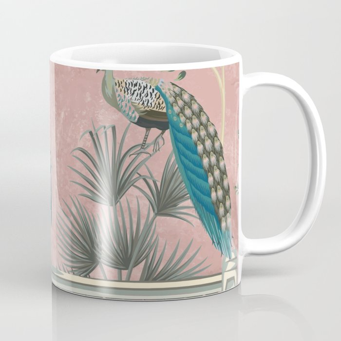 Chinoiserie Blush Pink Peacock Palm Fresco Garden  Coffee Mug Gallery Image 1