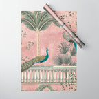 Chinoiserie Blush Pink Peacock Palm Fresco Garden  Wrapping Paper Gallery Image 1