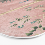Chinoiserie Blush Pink Peacock Palm Fresco Garden  Bath Mat Gallery Image 3