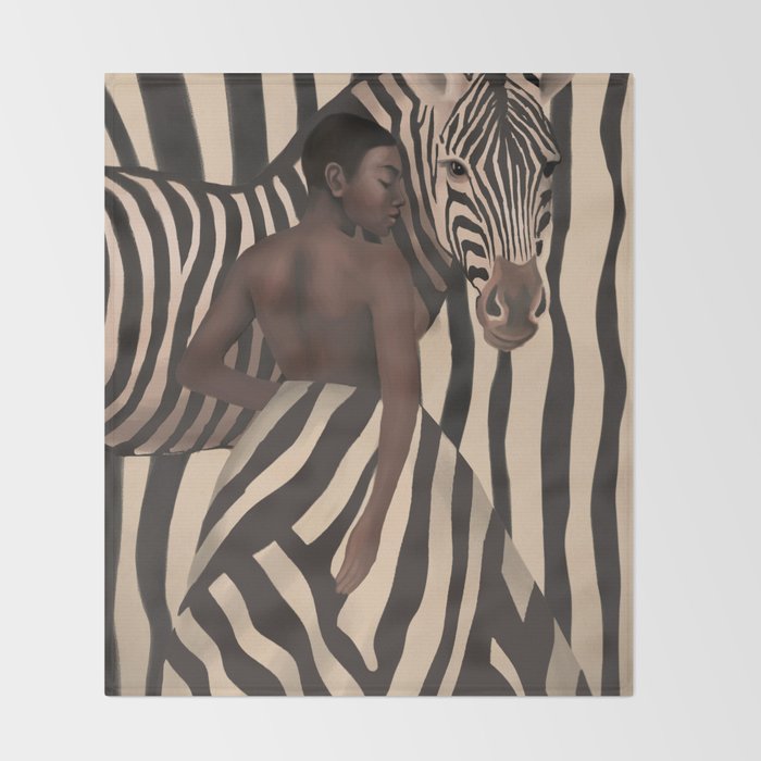 Woman and Zebra in Bold Stripes Throw Blanket Gallery Image 2