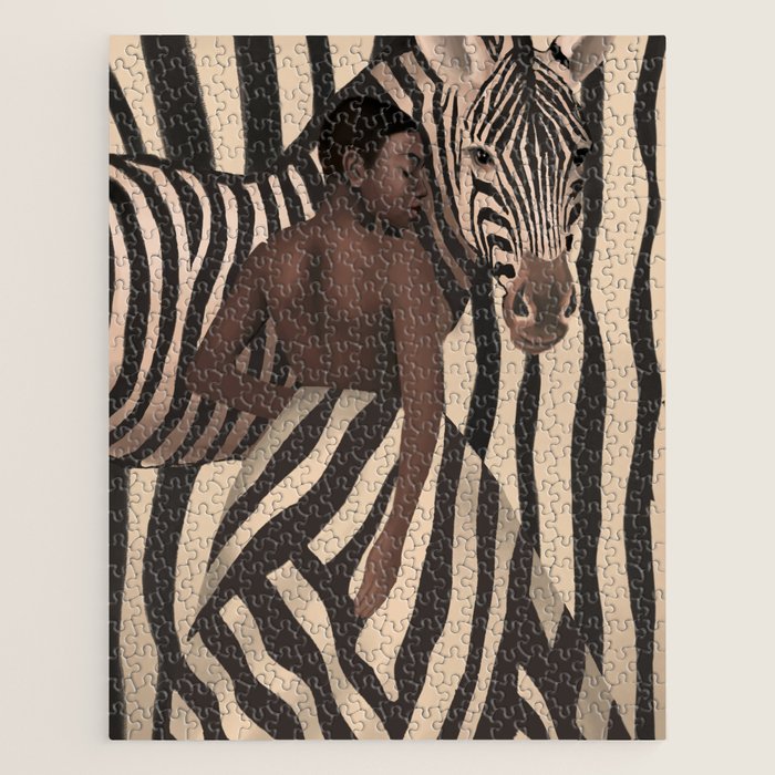 Woman and Zebra in Bold Stripes Jigsaw Puzzle Gallery Image 1