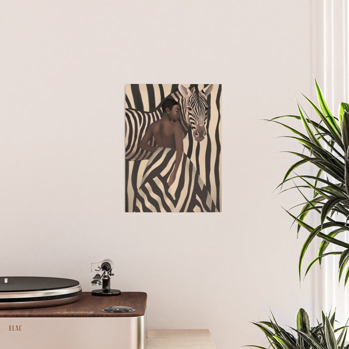 Woman and Zebra in Bold Stripes Poster Gallery Image 2