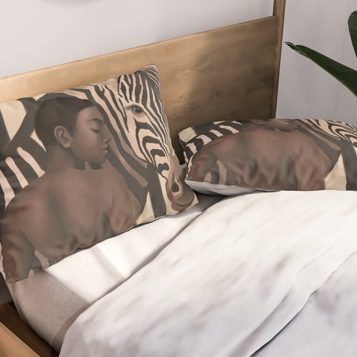 Woman and Zebra in Bold Stripes Pillow Sham Gallery Image 2
