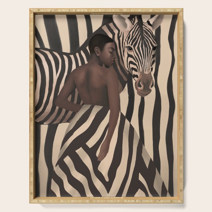 Woman and Zebra in Bold Stripes Serving Tray Gallery Image 1