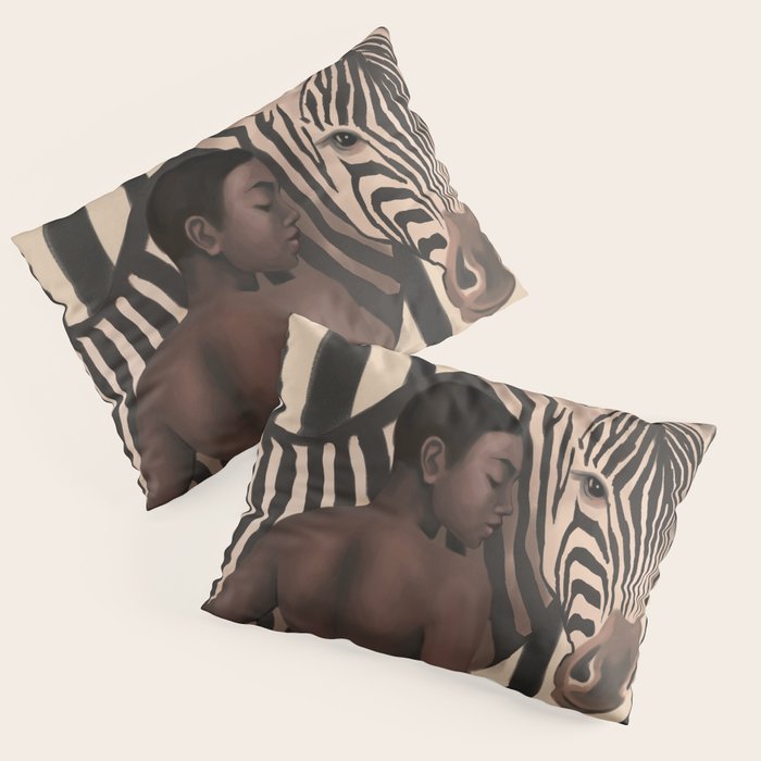 Woman and Zebra in Bold Stripes Pillow Sham Gallery Image 3
