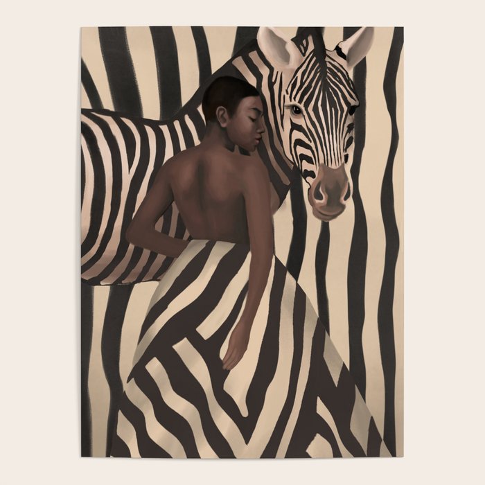 Woman and Zebra in Bold Stripes Poster Gallery Image 1