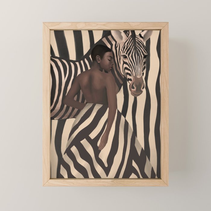 Woman and Zebra in Bold Stripes Mini Art Print Gallery Image 1