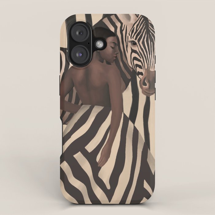 Woman and Zebra in Bold Stripes iPhone Case Gallery Image 1