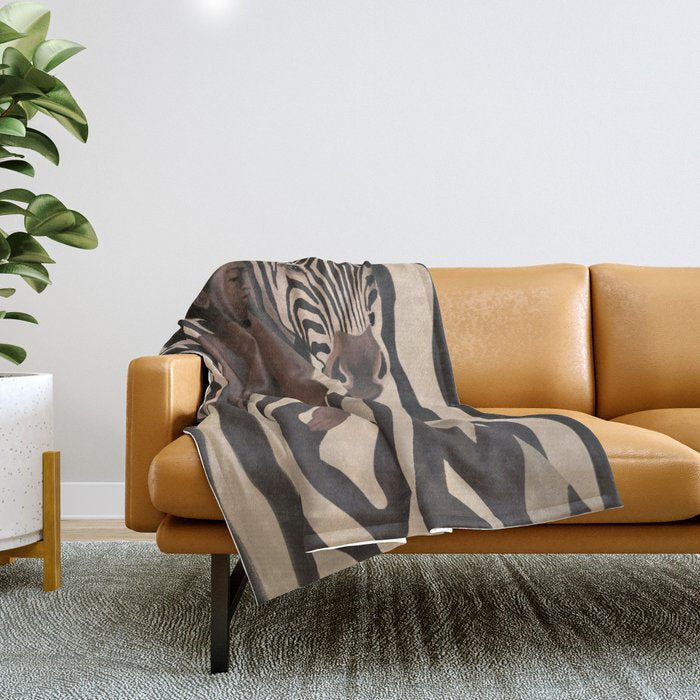 Woman and Zebra in Bold Stripes Throw Blanket Gallery Image 1
