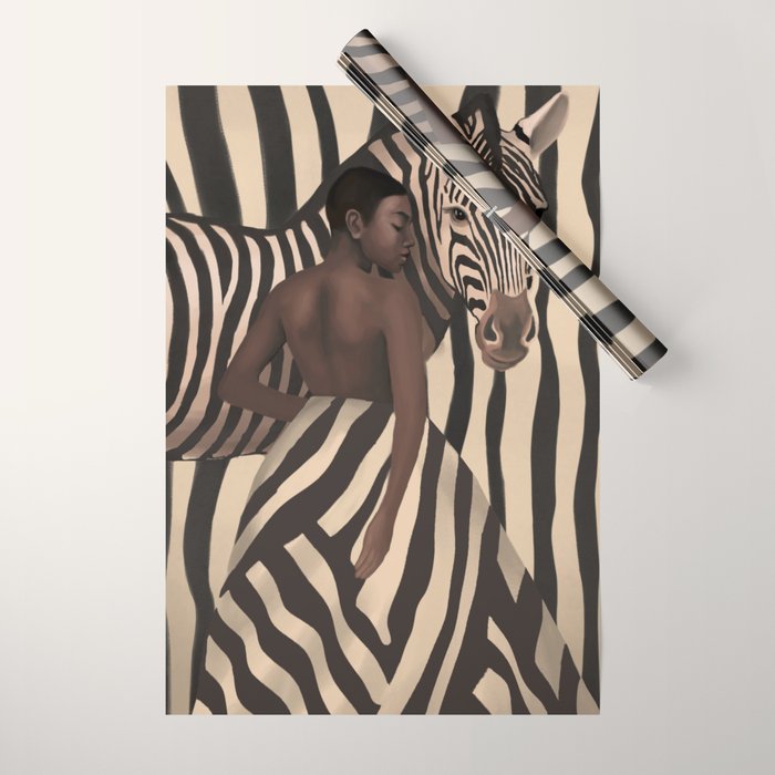 Woman and Zebra in Bold Stripes Wrapping Paper Gallery Image 1