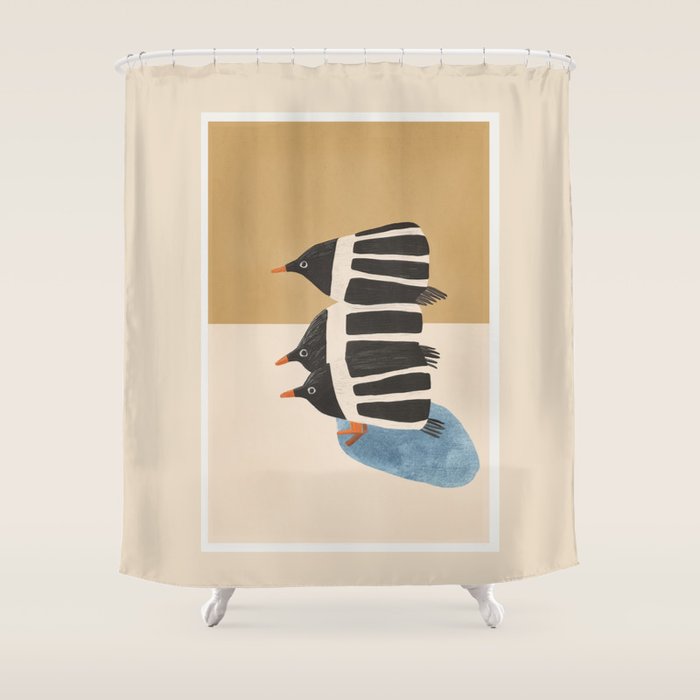 Minimal Penguin Stack Shower Curtain Gallery Image 1