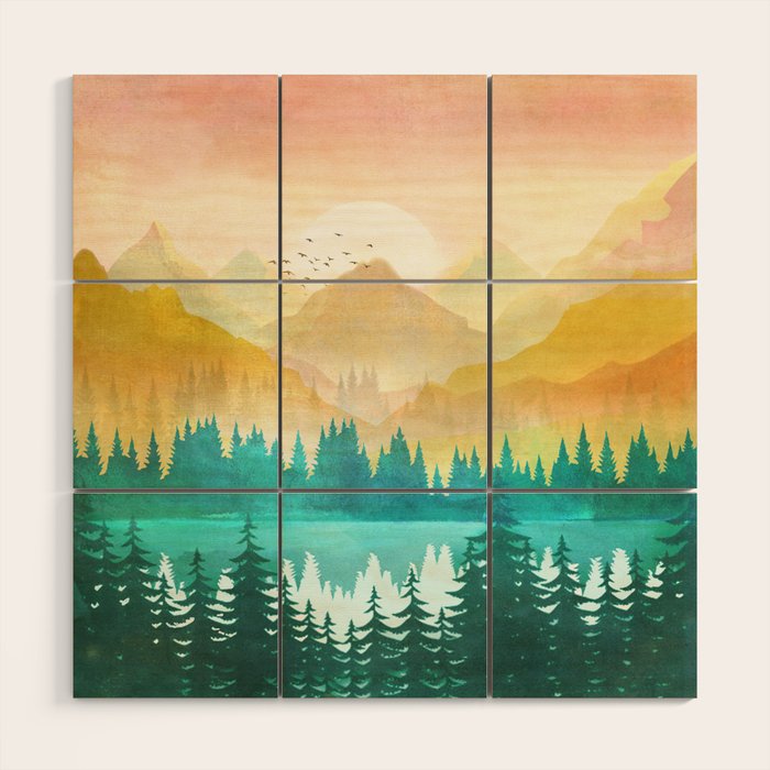 Summer Mountain Sunrise Wood Wall Art Gallery Image 1