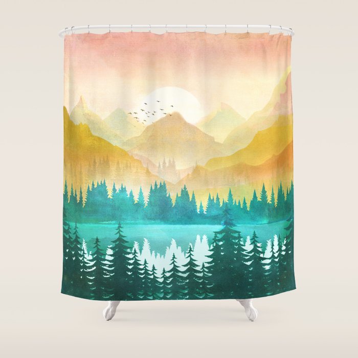 Summer Mountain Sunrise Shower Curtain Gallery Image 1