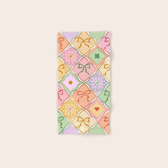 Colorful Coquette Patchwork Quilt with Bows  Bath Towel Gallery Image 1