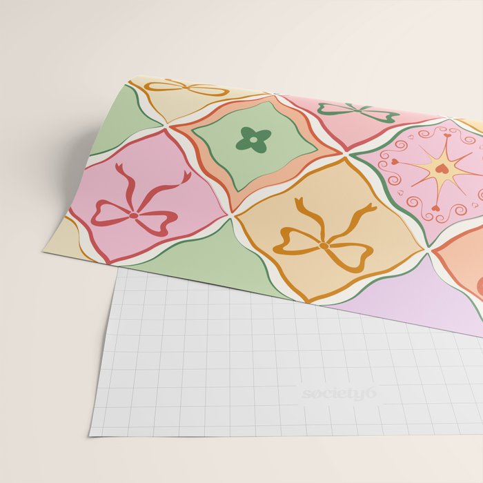 Colorful Coquette Patchwork Quilt with Bows  Wrapping Paper Gallery Image 2