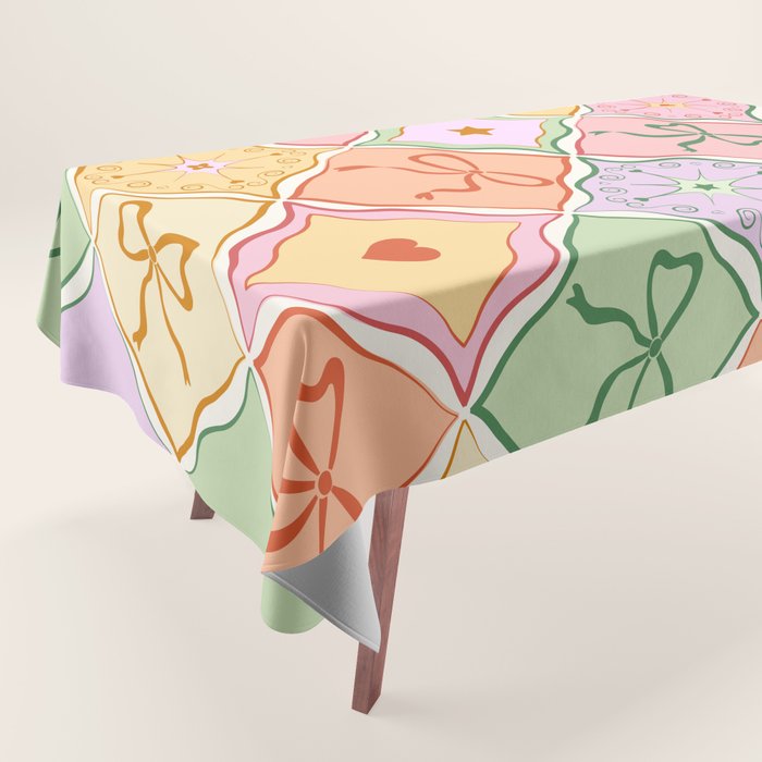 Colorful Coquette Patchwork Quilt with Bows  Tablecloth Gallery Image 1