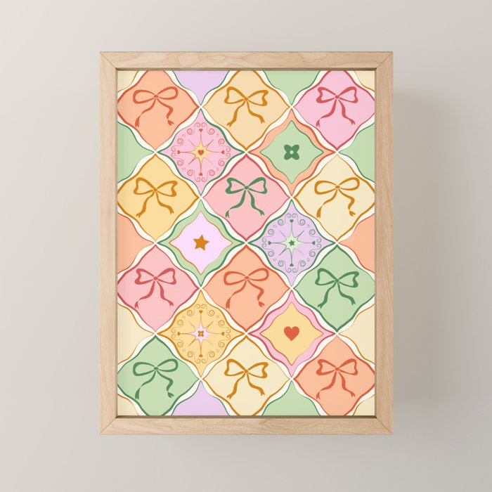 Colorful Coquette Patchwork Quilt with Bows  Mini Art Print Gallery Image 1