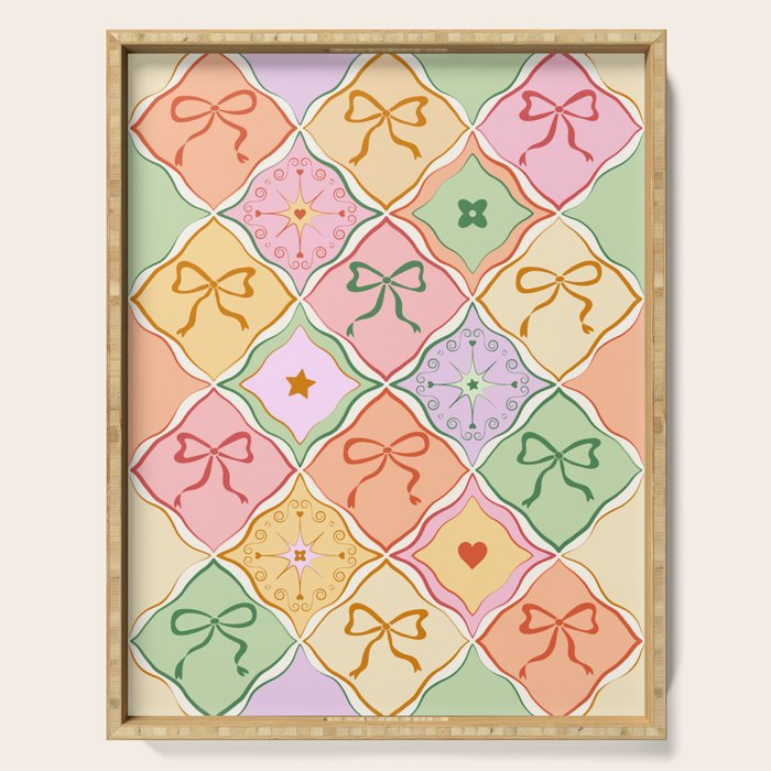 Colorful Coquette Patchwork Quilt with Bows  Serving Tray Gallery Image 1