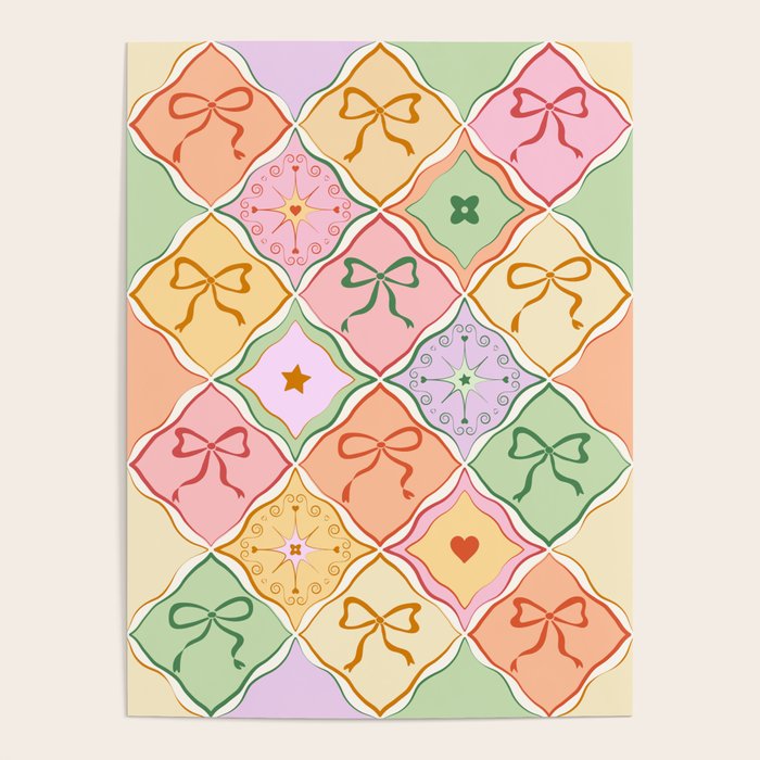 Colorful Coquette Patchwork Quilt with Bows  Poster Gallery Image 4