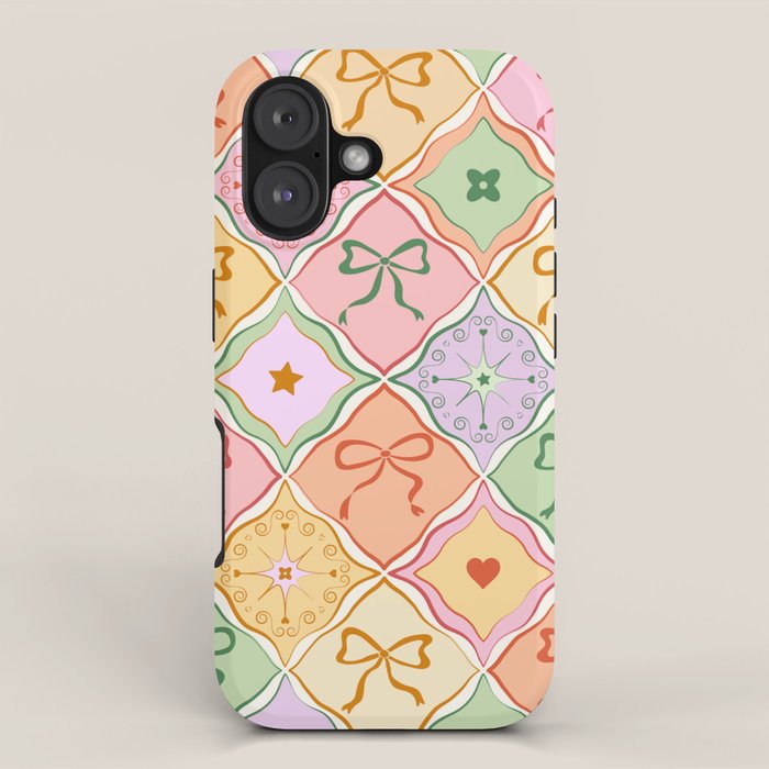 Colorful Coquette Patchwork Quilt with Bows  iPhone Case Gallery Image 1
