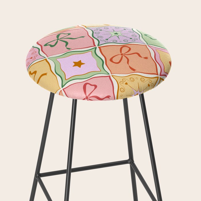 Colorful Coquette Patchwork Quilt with Bows  Stool Gallery Image 2