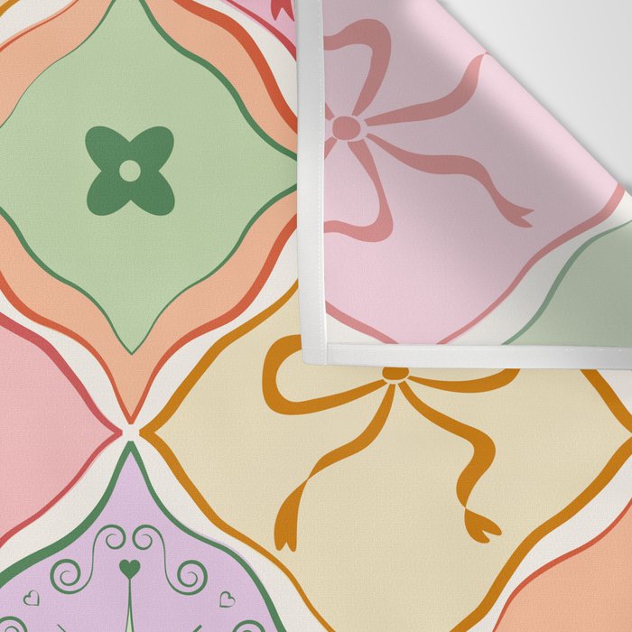 Colorful Coquette Patchwork Quilt with Bows  Wall Tapestry Gallery Image 3