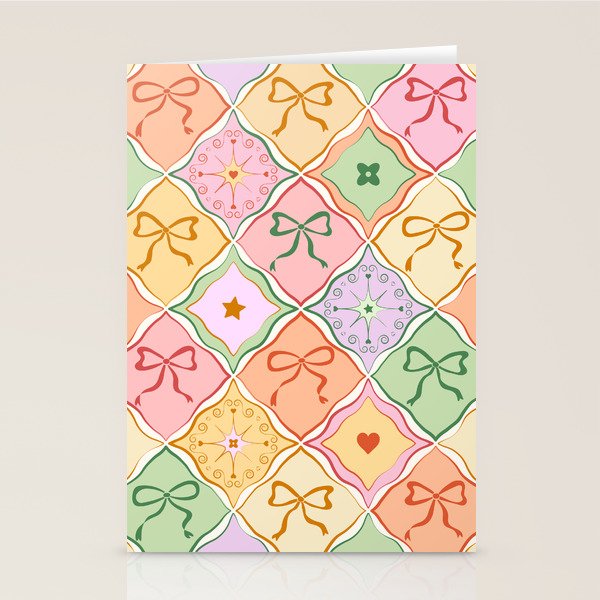 Colorful Coquette Patchwork Quilt with Bows  Stationery Card Gallery Image 1