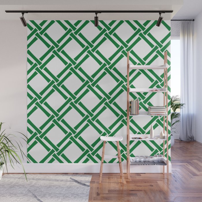 Classic Bamboo Trellis Pattern 231 Green Wall Mural Gallery Image 1