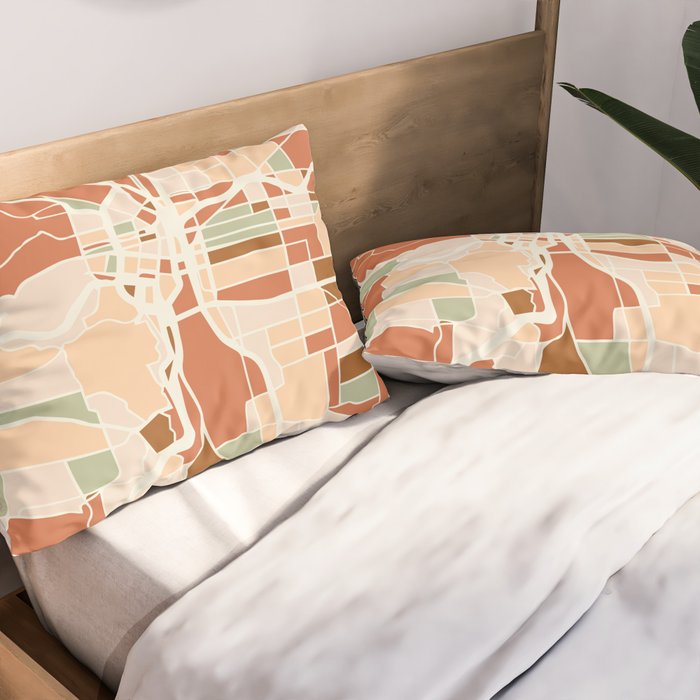 PORTLAND OREGON CITY MAP EARTH TONES Pillow Sham Gallery Image 2