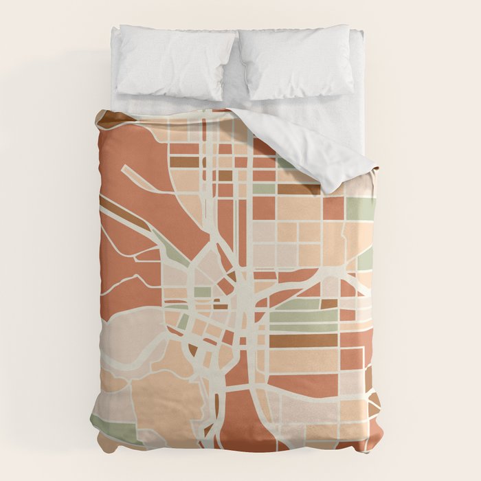 PORTLAND OREGON CITY MAP EARTH TONES Duvet Cover Gallery Image 1