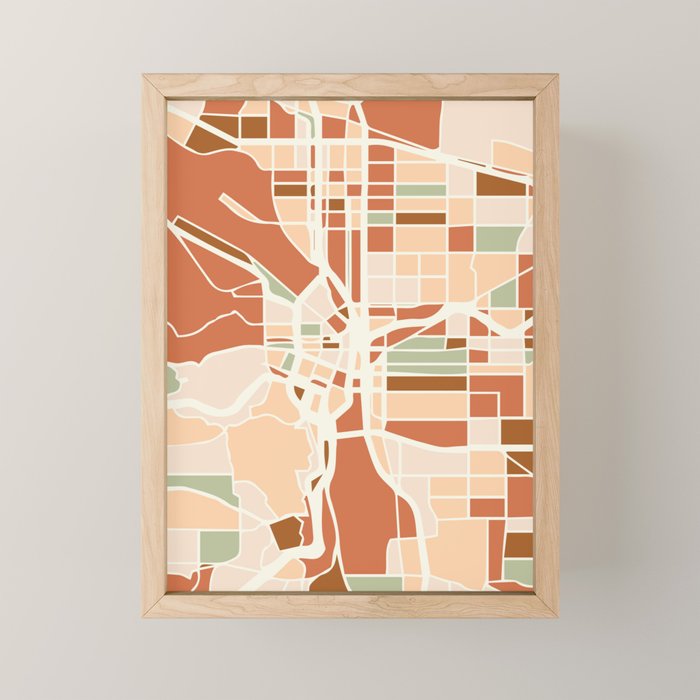 PORTLAND OREGON CITY MAP EARTH TONES Mini Art Print Gallery Image 1